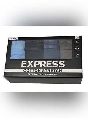 Express 4 Men's Cotton Stretch Fly Front Boxer Briefs X-Large (40-42) Blues/Gray